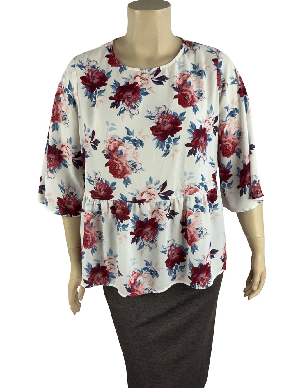 Faded Glory White Floral Peplum Blouse Plus Size XXL 20